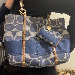 Coach Shoulder Bag, Logo Denim Matching Wallet Set